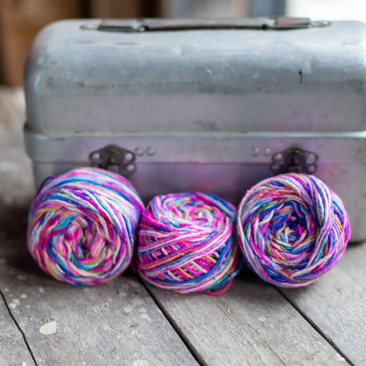 Monthly Yarn Subscription Box with Three Hand-Dyed Recycled Silk Skeins and a Themed Craft Pattern