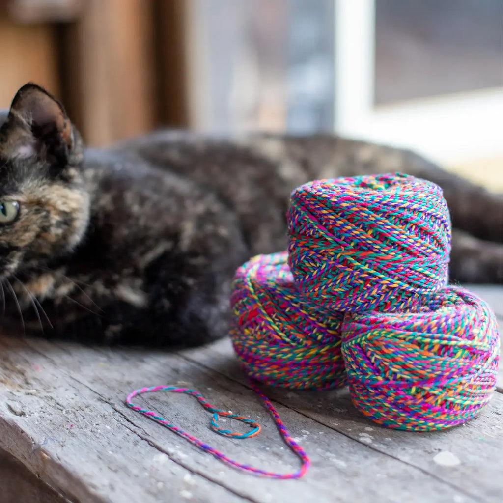 Monthly Yarn Subscription Box with Three Hand-Dyed Recycled Silk Skeins and a Themed Craft Pattern
