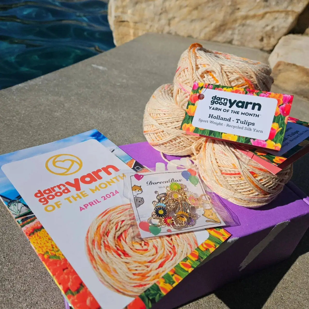 Monthly Yarn Subscription Box with Three Hand-Dyed Recycled Silk Skeins and a Themed Craft Pattern