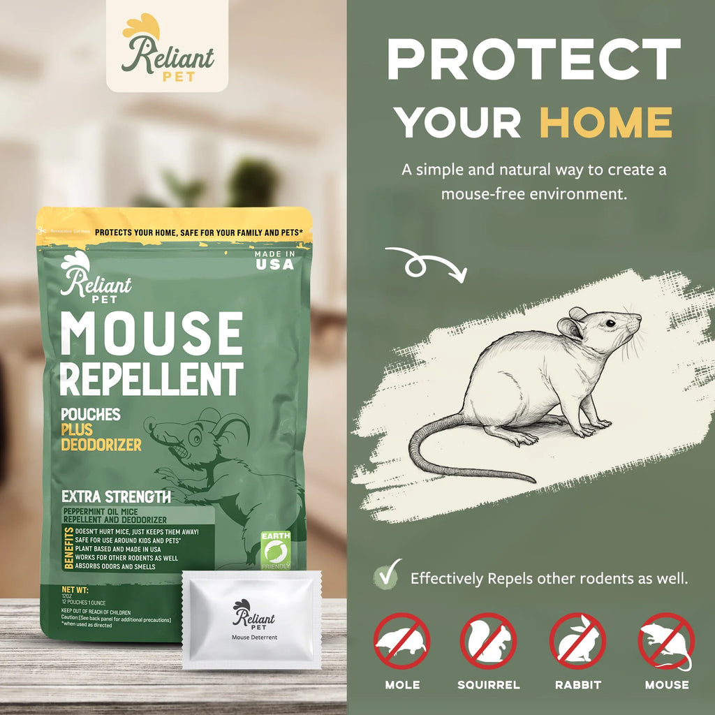 Mouse Repellent Pouches with Peppermint and Cinnamon Oils for Homes, Garages and Vehicles, Made in USA
