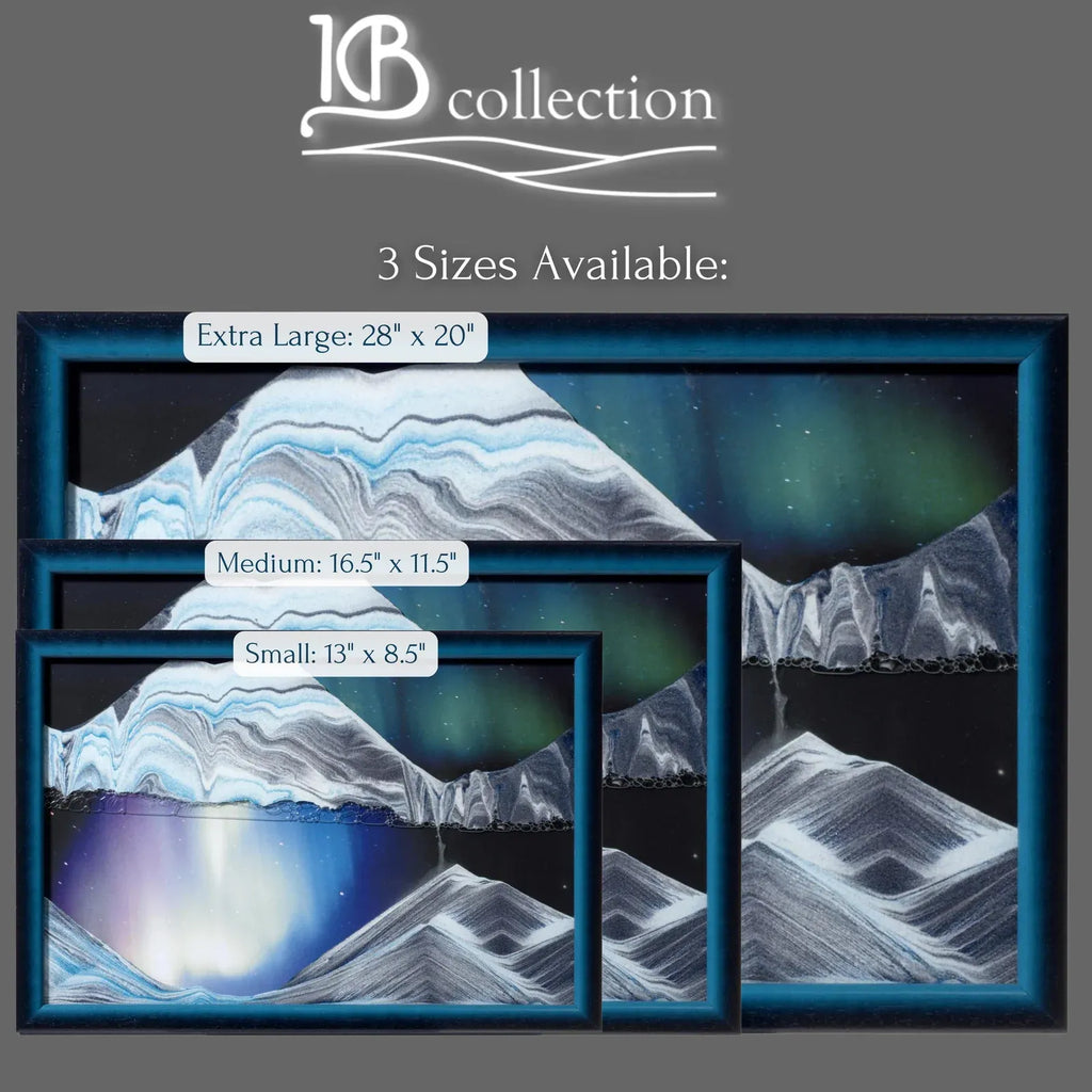 Moving Sand Art with an Aurora Borealis Background and a Rotating Wall Mount for Changing Landscapes