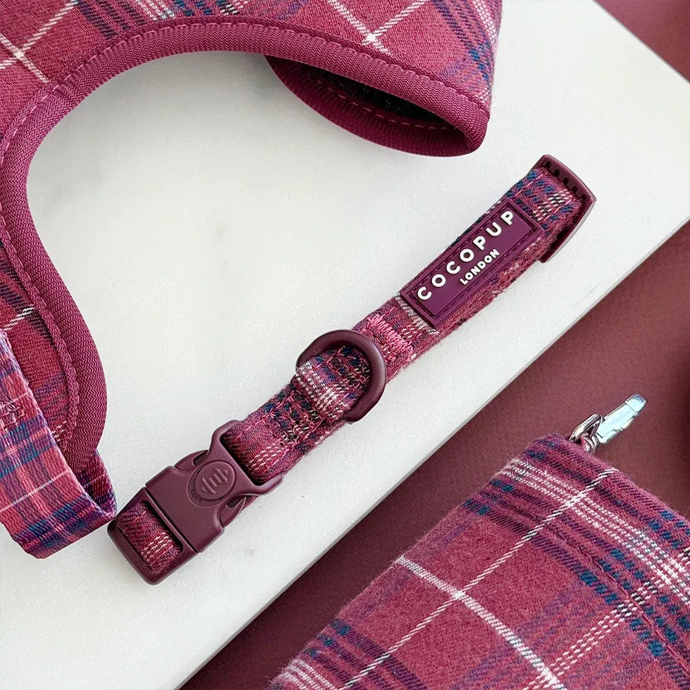 Mulberry Red Plaid Dog Collar