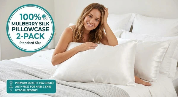 Mulberry Silk Pillowcases, 2-Pack in 100% Silk on Both Sides