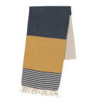 Multi-Color Striped Turkish Towel in 100% Cotton, Navy / Yellow / Natural