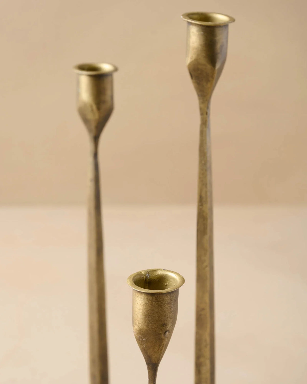 Multi Taper Candle Holder in Antique Brass Finish, Four Varying