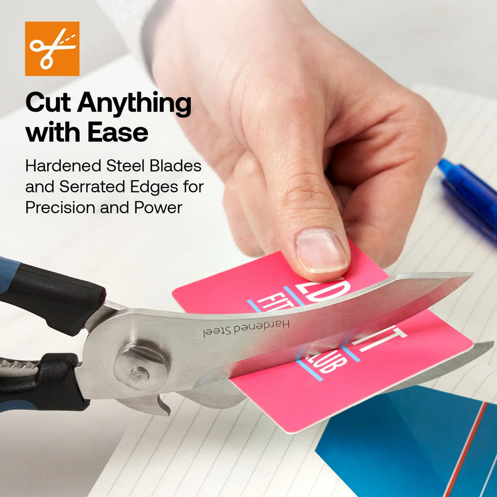 Multifunction Scissors with Curved Hardened Steel Blades and Comfort Grips for Kitchen and Household Tasks