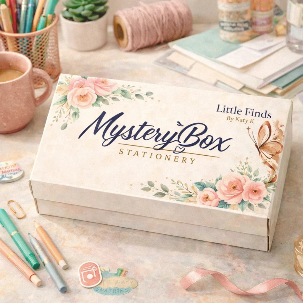 Mystery Stationery Box with Notebook, Pen Case, Writing Tools and Paper Goods in a Surprise Color Theme