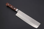 Nakiri Knife for Vegetable Preparation with a Hammered VG-10 Damascus Blade and Mahogany Wood Handle
