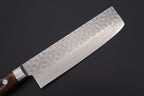 Nakiri Knife for Vegetable Preparation with a Hammered VG-10 Damascus Blade and Mahogany Wood Handle