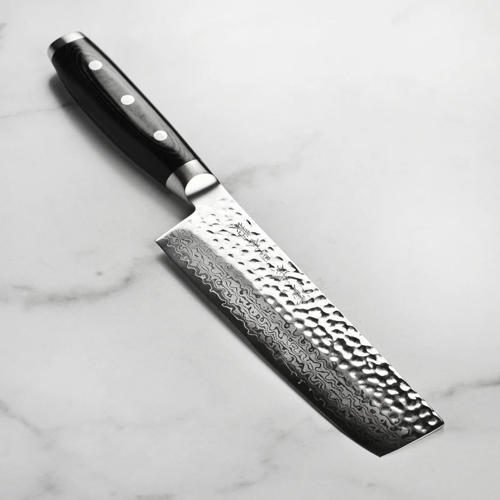 Nakiri Knife with 6.5-Inch VG-10 Damascus Blade, Hammered Finish and Balanced Micarta Handle