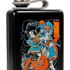 Namakubi Samurai Hip Flask, 8 fl oz Black Stainless Steel Pocket Flask with Screw Top and Mini Funnel