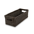 Narrow Rectangular Wicker Storage Basket in Natural Rattan, Antique Walnut Brown-L-No Liner