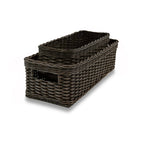 Narrow Rectangular Wicker Storage Basket in Natural Rattan
