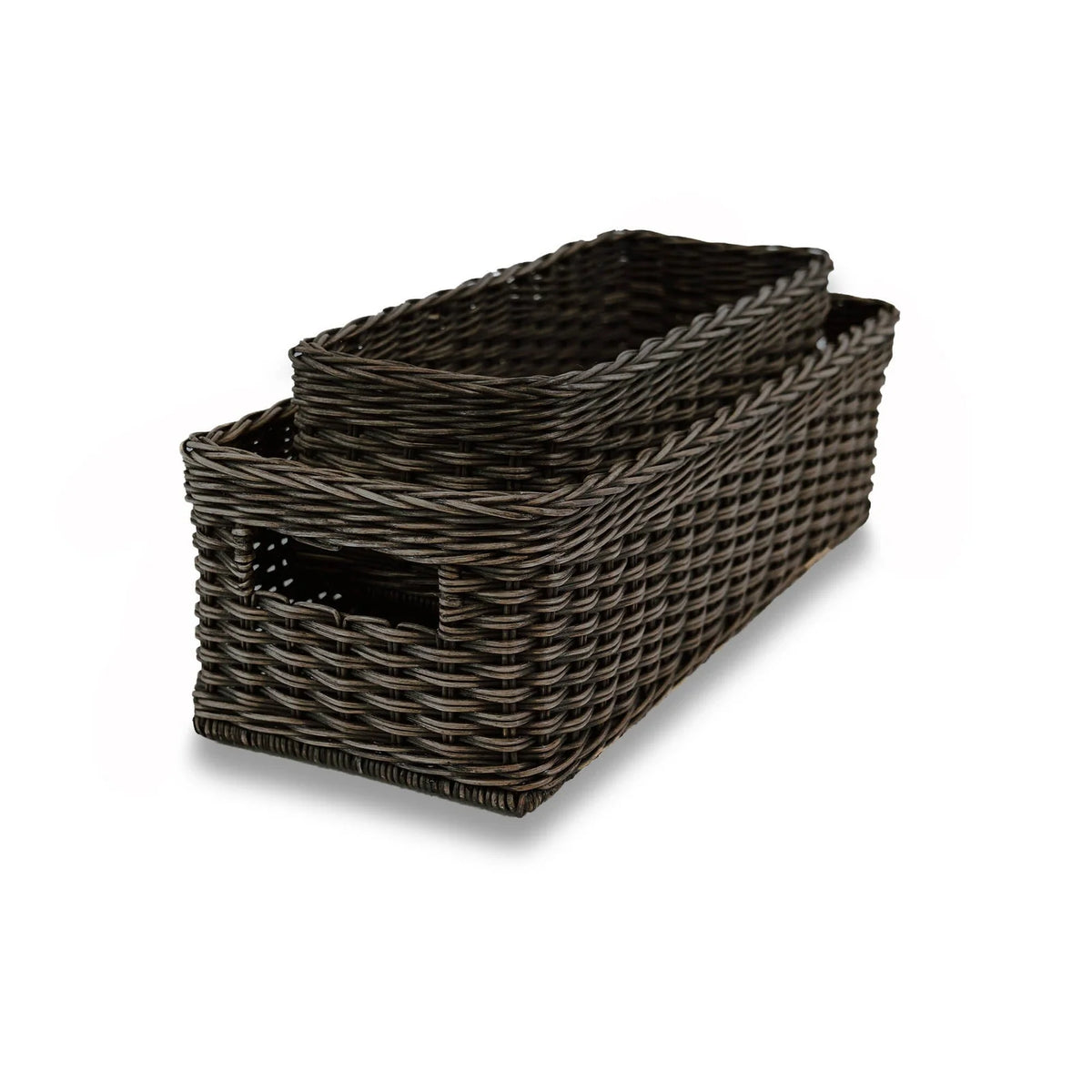 Narrow Rectangular Wicker Storage Basket in Natural Rattan