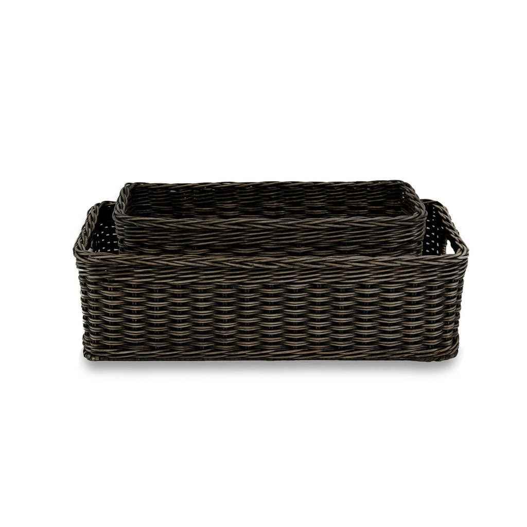 Narrow Rectangular Wicker Storage Basket in Natural Rattan