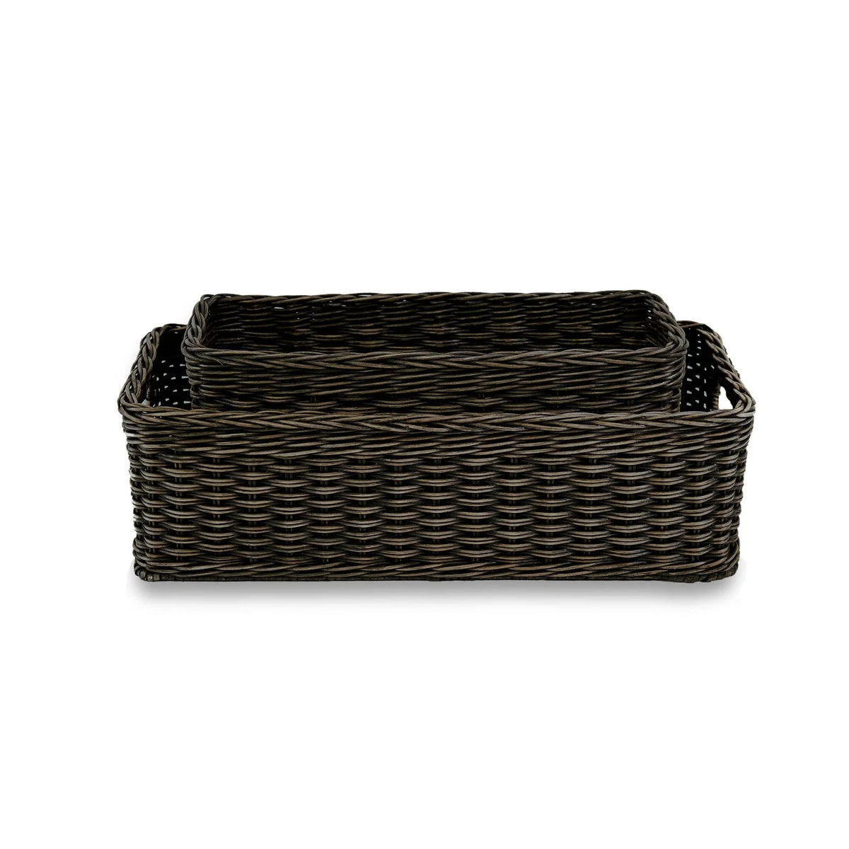 Narrow Rectangular Wicker Storage Basket in Natural Rattan