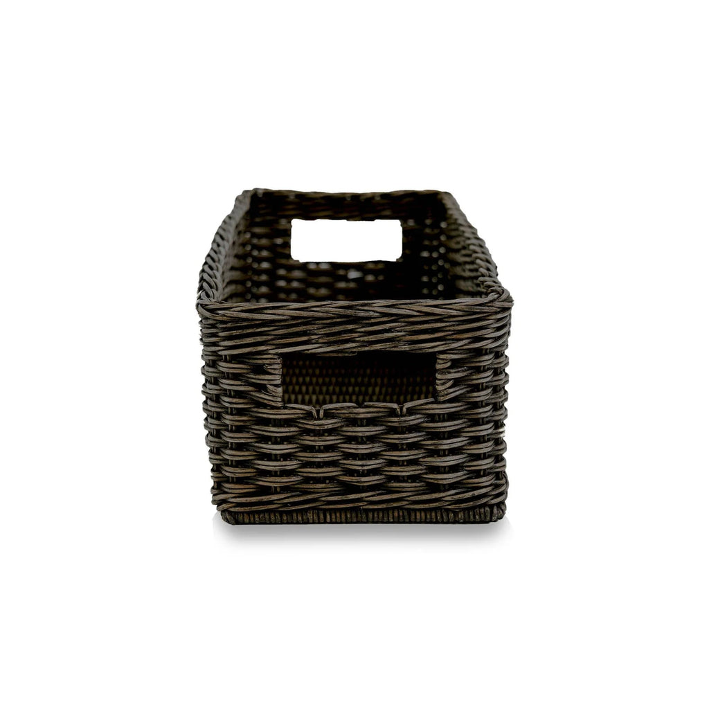 Narrow Rectangular Wicker Storage Basket in Natural Rattan