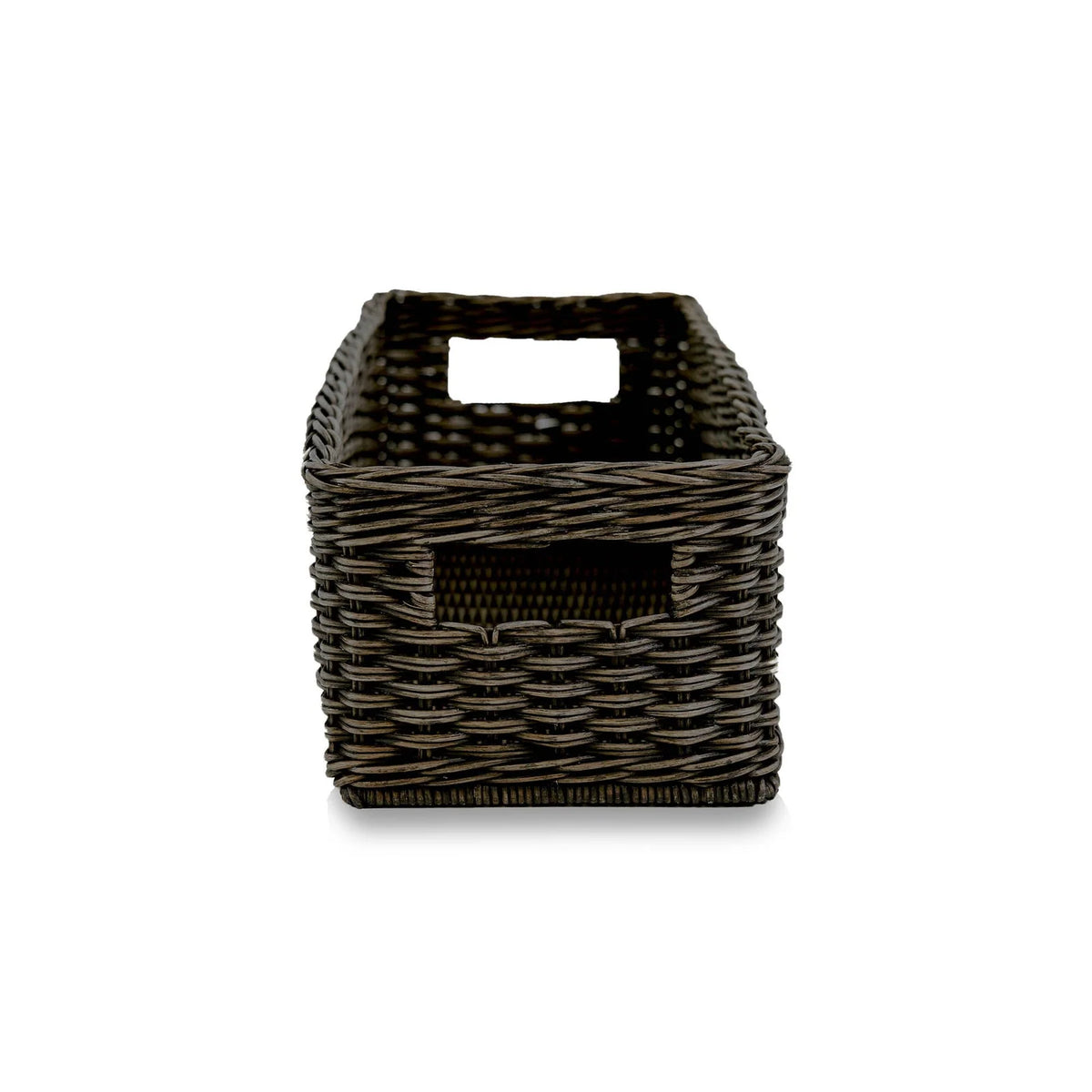 Narrow Rectangular Wicker Storage Basket in Natural Rattan