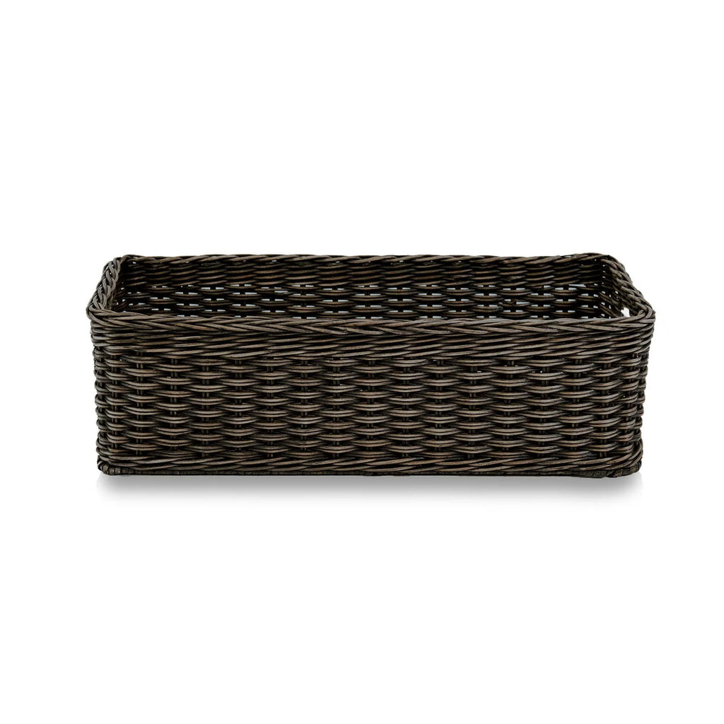 Narrow Rectangular Wicker Storage Basket in Natural Rattan