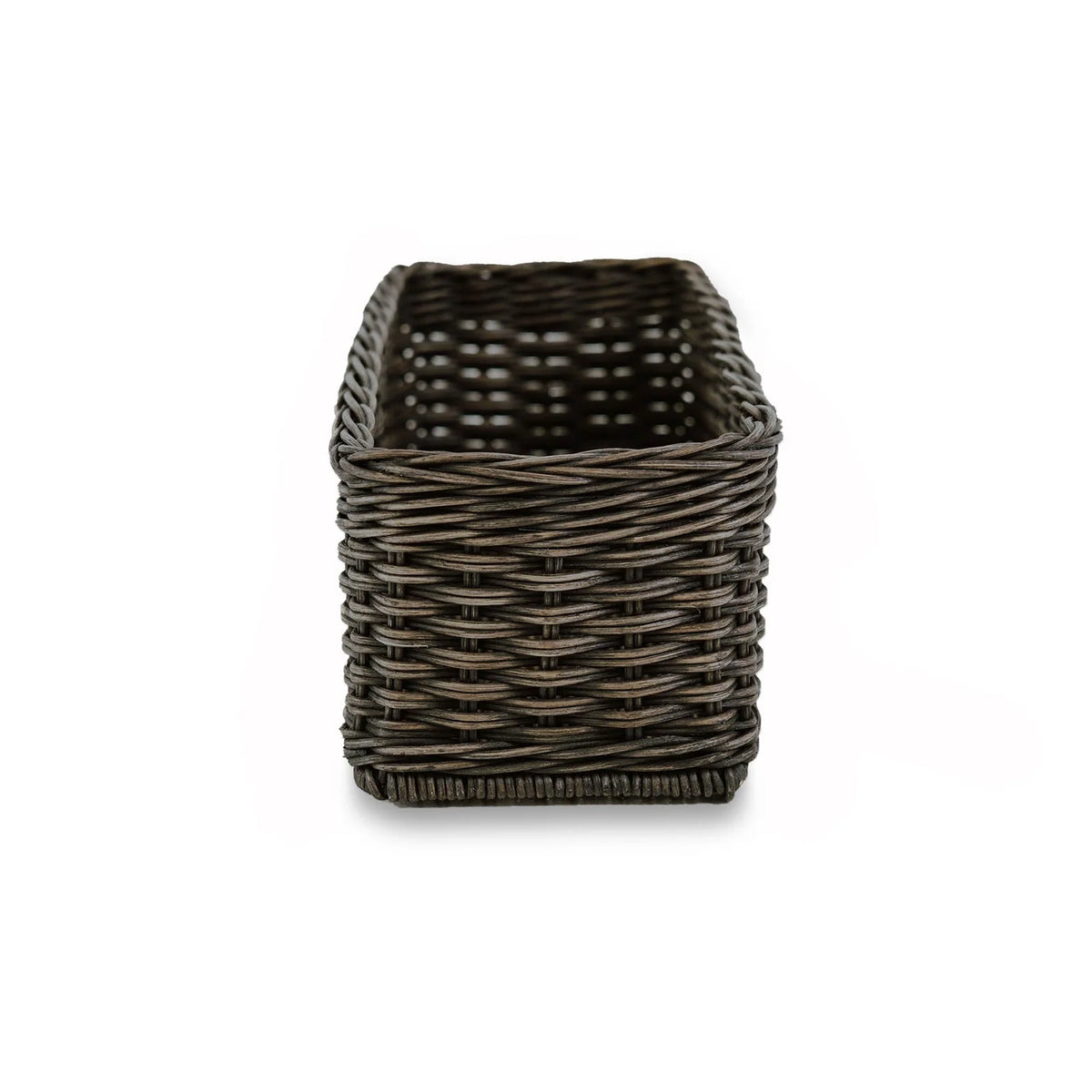 Narrow Rectangular Wicker Storage Basket in Natural Rattan