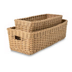 Narrow Rectangular Wicker Storage Basket in Natural Rattan