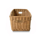 Narrow Rectangular Wicker Storage Basket in Natural Rattan