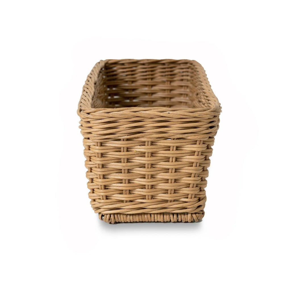 Narrow Rectangular Wicker Storage Basket in Natural Rattan