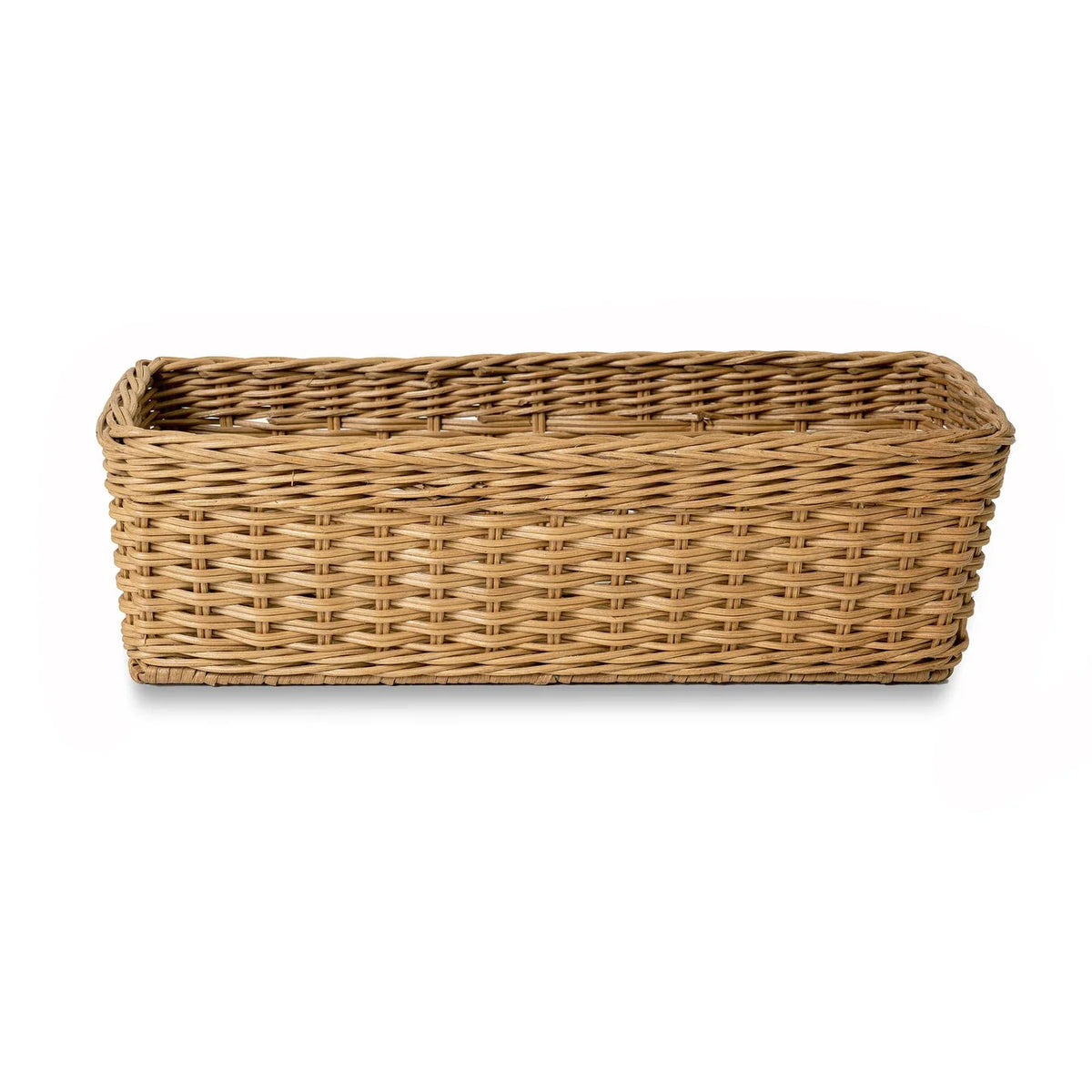 Narrow Rectangular Wicker Storage Basket in Natural Rattan