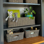 Narrow Rectangular Wicker Storage Basket in Natural Rattan