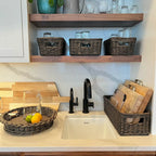 Narrow Rectangular Wicker Storage Basket in Natural Rattan