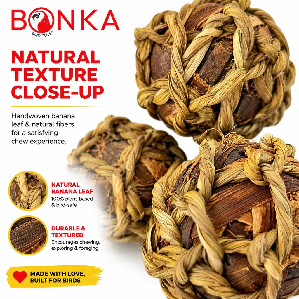 Natural Banana Leaf Bird Toy Balls, 3-Pack