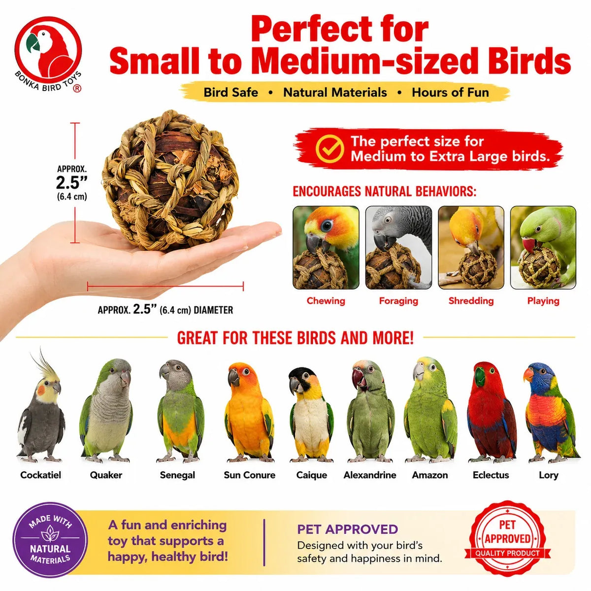 Natural Banana Leaf Bird Toy Balls, 3-Pack