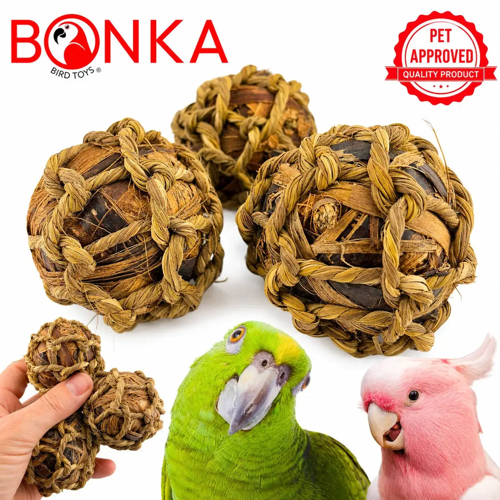Natural Banana Leaf Bird Toy Balls, 3-Pack