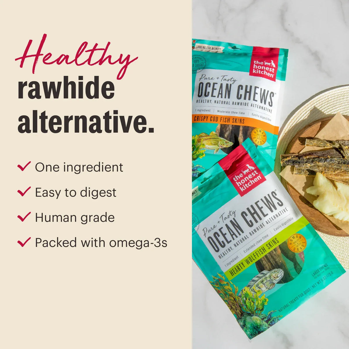 Natural Cod Fish Skin Dog Treats, One-Ingredient Crispy Chews with Omega-Rich Fish for Everyday Rewards