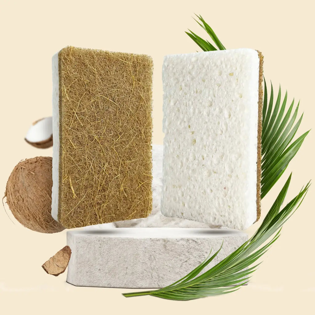Natural Kitchen Sponges for Dishes, Non-Scratch Cellulose Scrub Pads in White Rectangular Packs