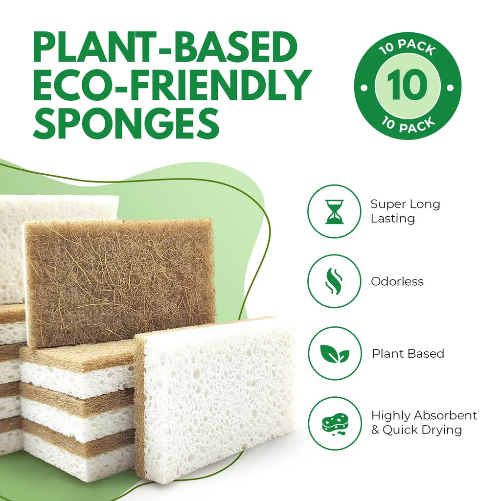 Natural Kitchen Sponges for Dishes, Non-Scratch Cellulose Scrub Pads in White Rectangular Packs