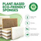 Natural Kitchen Sponges for Dishes, Non-Scratch Cellulose Scrub Pads in White Rectangular Packs