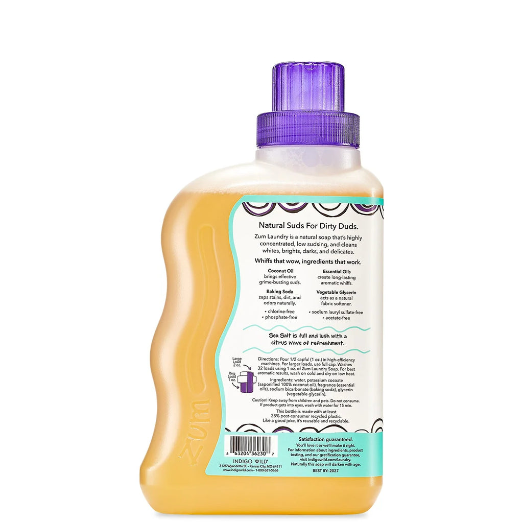 Natural Laundry Detergent, Sea Salt Scent, 32 fl oz Concentrated Soap for HE and Standard Washers