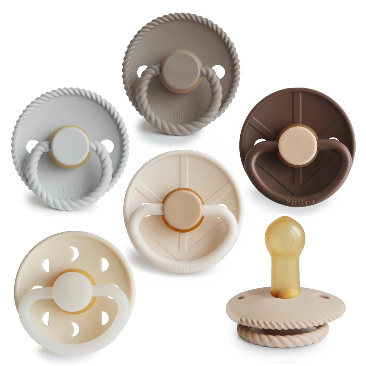 Natural Rubber Pacifier 6-Pack in Curated Color Palettes, Earthy Wonder-6-18 Months
