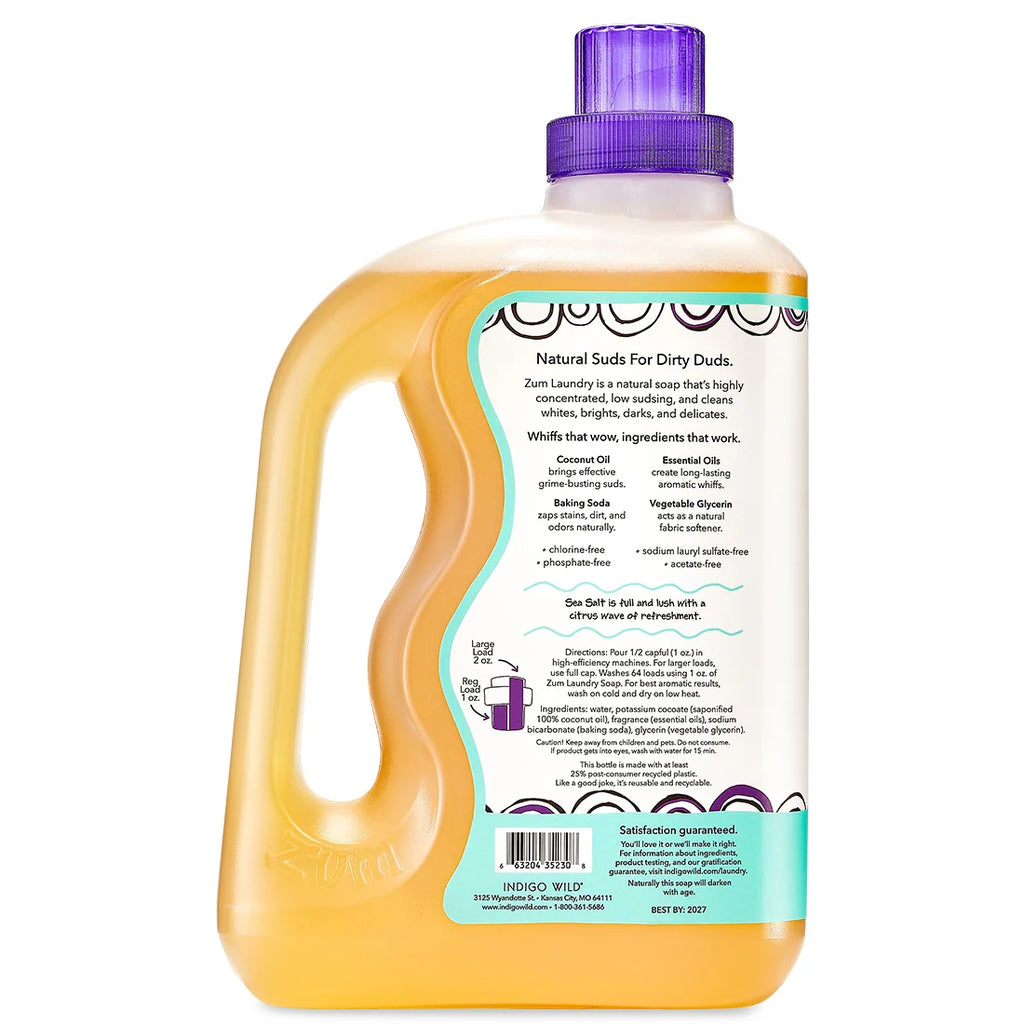 Natural Sea Salt Laundry Soap, 64 fl oz Concentrated Detergent for HE and Standard Washers