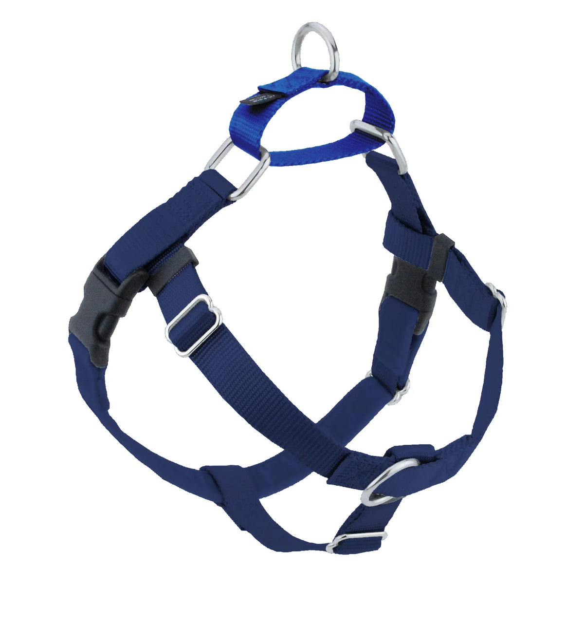Navy Blue No-Pull Dog Harness with a Velvet-Lined Chest Strap and Front and Back Leash Connections