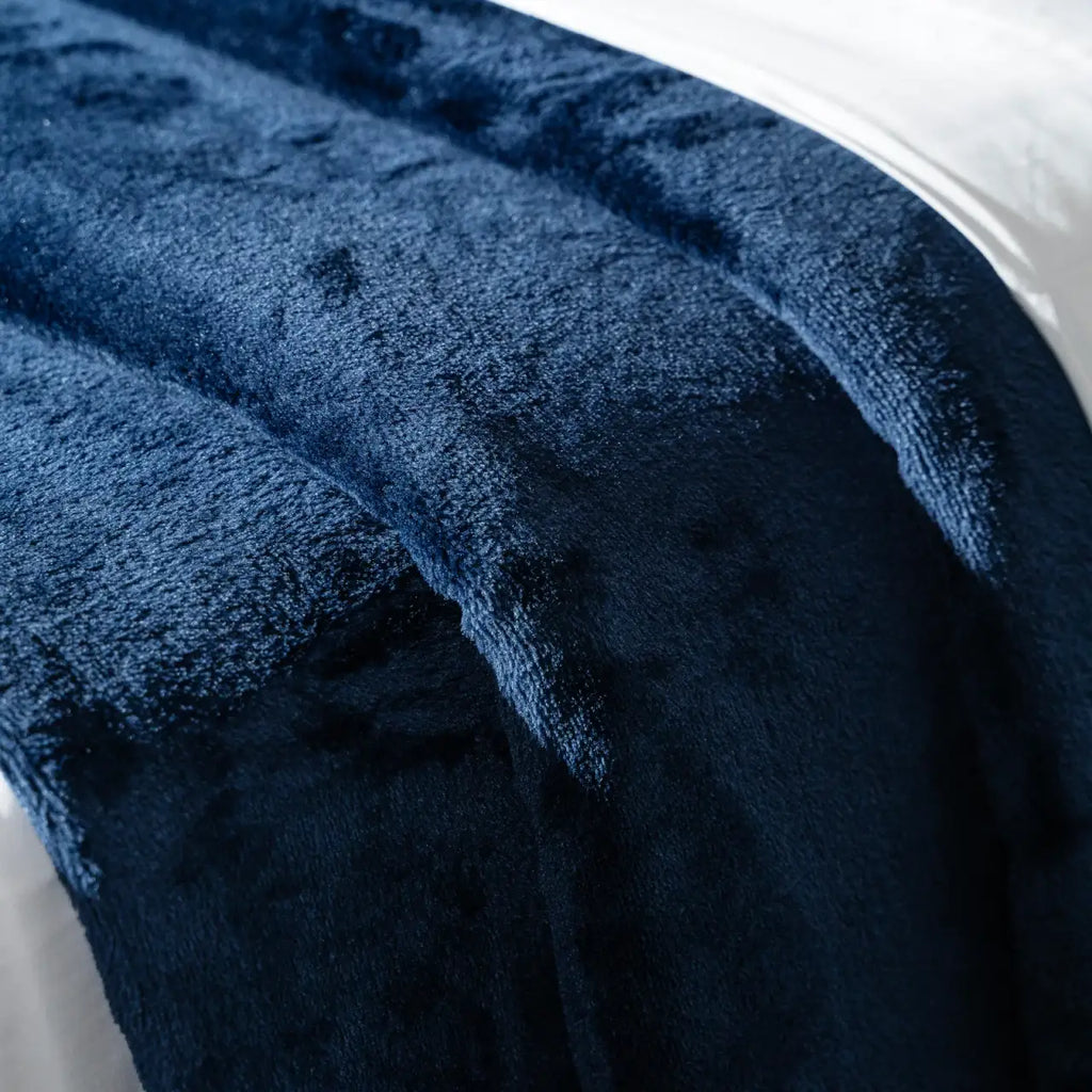 Navy Fleece Blanket in Plush Spun Polyester