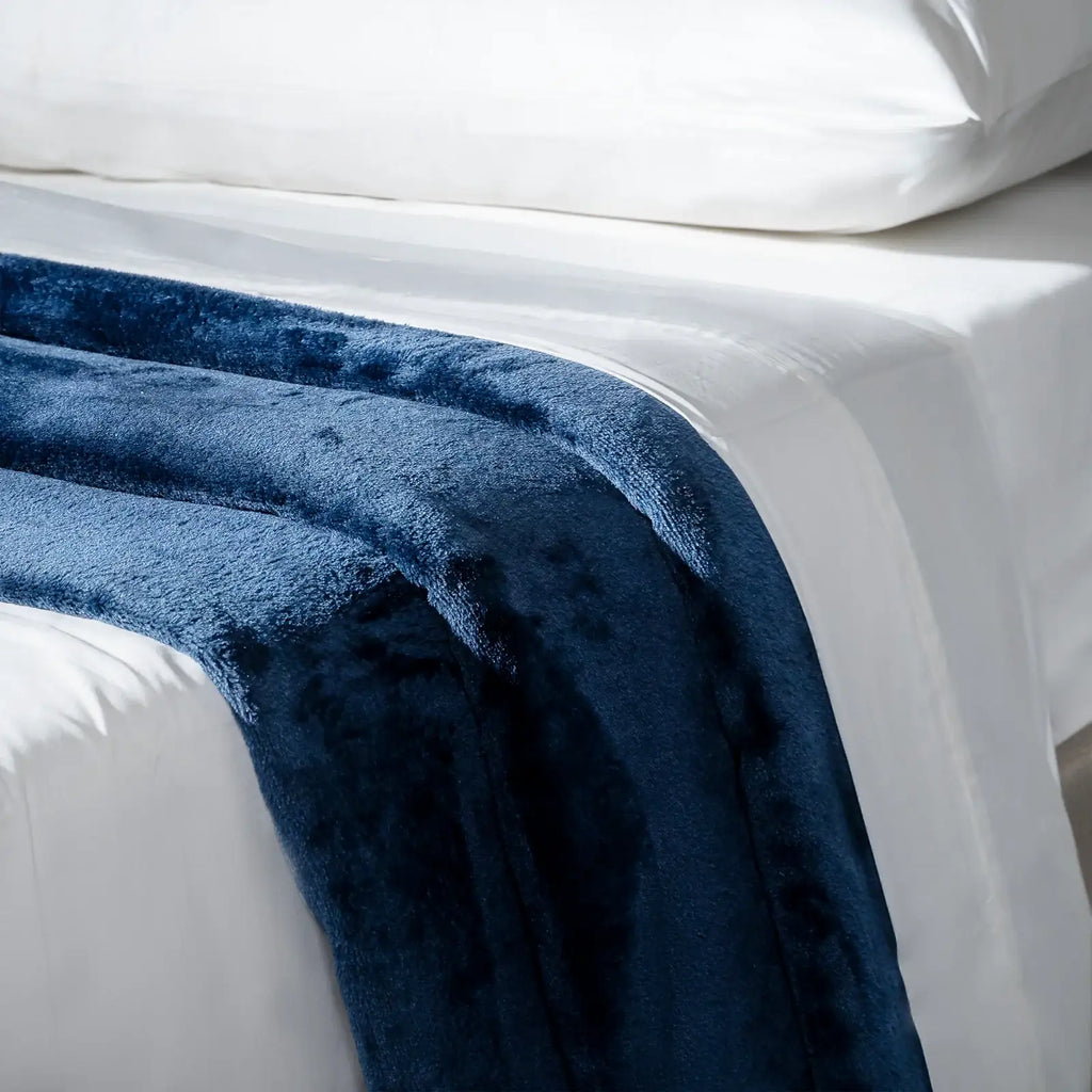 Navy Fleece Blanket in Plush Spun Polyester