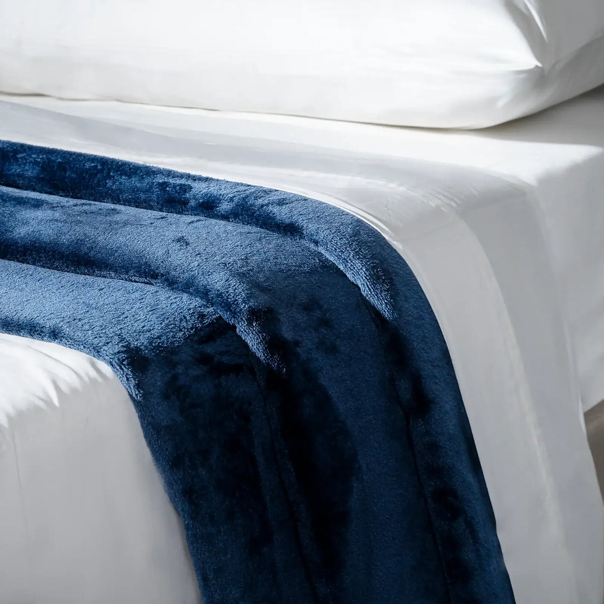 Navy Fleece Blanket in Plush Spun Polyester