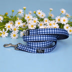 Navy Gingham Dog Leash with Neoprene Padding, 152 cm Length and Three Width for Daily Walks