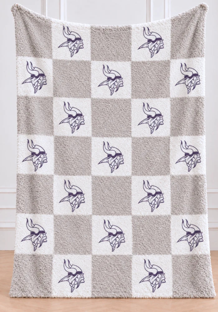 Neutral Check Knit Throw Blanket, 50 x 70 Inch Oversized NFL Team Design for Game Day Comfort and Everyday Home Decor