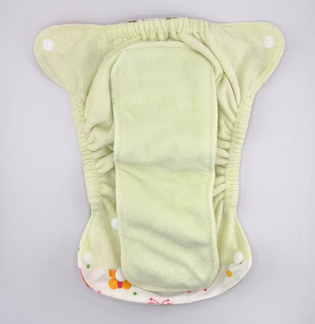 Newborn All-in-One Cloth Diaper with Six-Layer Bamboo Viscose Absorbency and an Umbilical Snap-Down Front