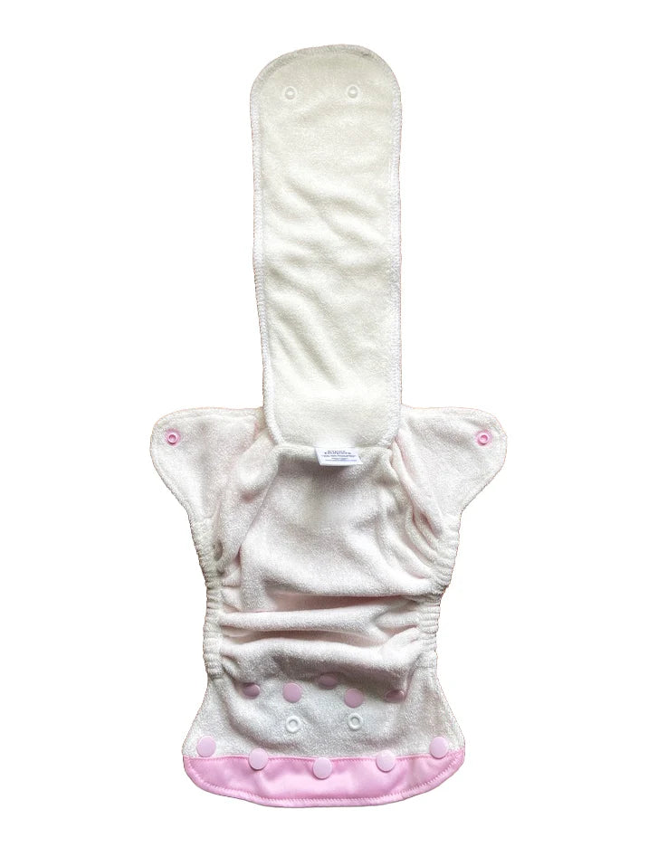 Newborn All-in-One Cloth Diaper with Six-Layer Bamboo Viscose Absorbency and an Umbilical Snap-Down Front