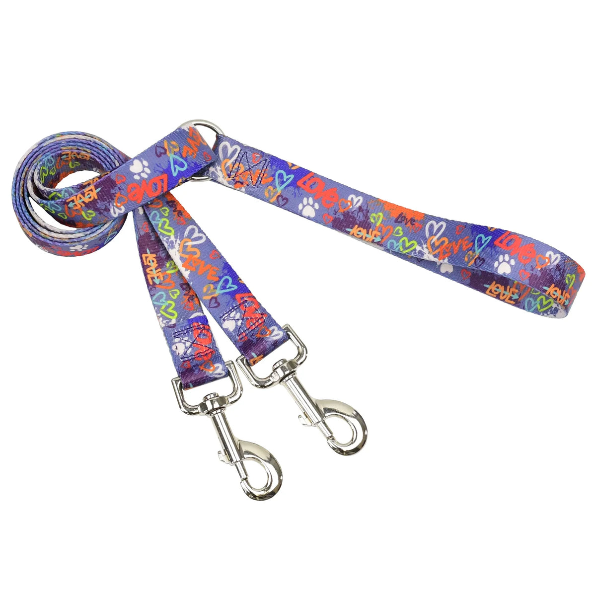 No-Pull Dog Harness in Blue Graffiti Design with Recycled Webbing and a Velvet-Lined Chest Strap