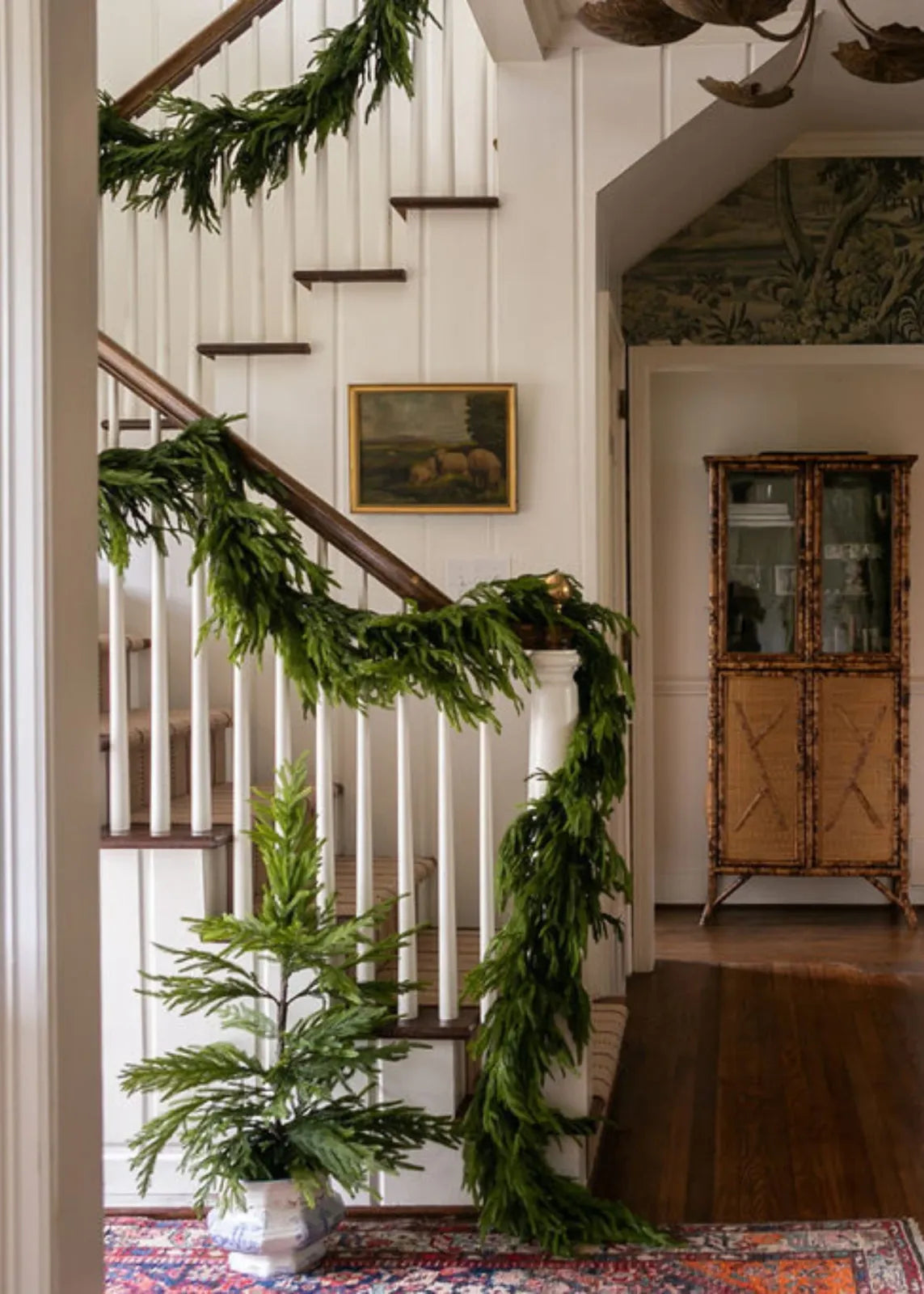Norfolk Pine Garland in an 8-Foot Deluxe Design for Full, Shapable Greenery on Mantels and Banisters